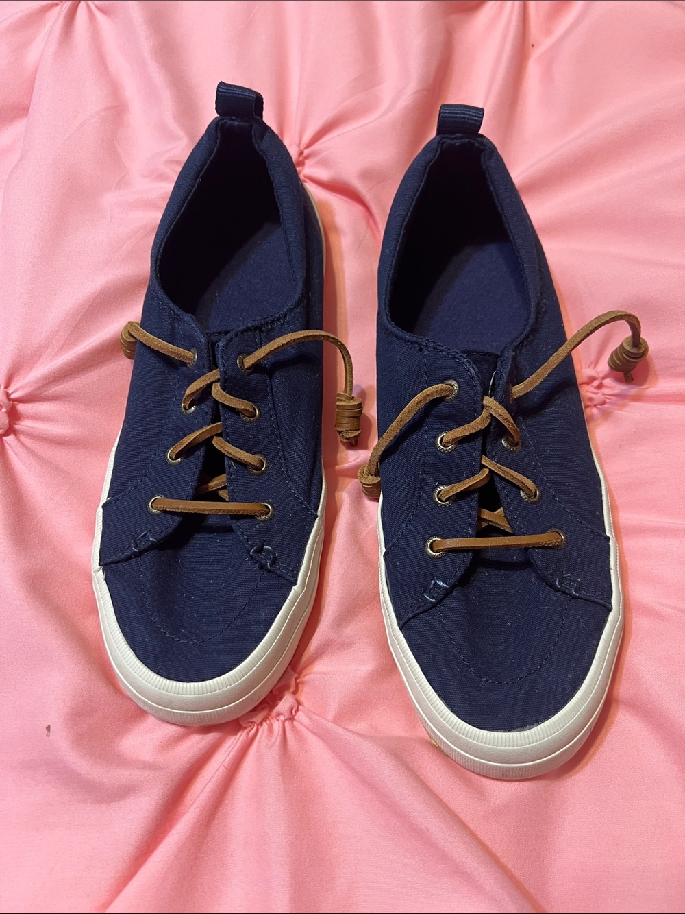 Sperry Navy Canvas Sneakers with Brown Laces